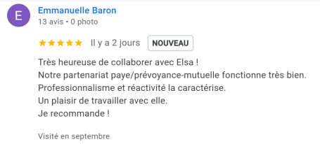 Avis 5 étoiles de Emmanuelle Baron sur le Google my Business de Elpay