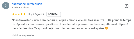 Avis 5 étoiles de Christophe Vermeersch sur le Google my Business de Elpay
