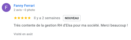 Avis 5 étoiles de Fanny Ferrari sur le Google my Business de Elpay