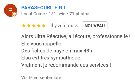 Avis 5 étoiles de Parasécurité sur le Google my Business de Elpay